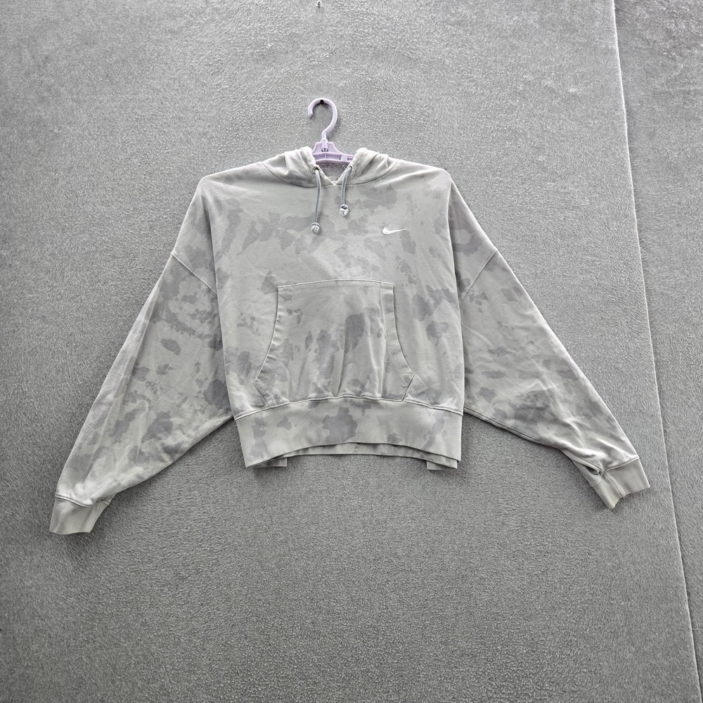 Nike Women Hoodie‎ M Gray Camouflage Swoosh Embroidered Pullover Logo